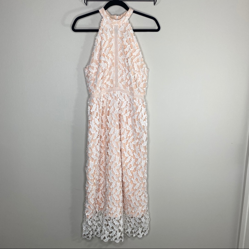 Cherish White Floral Lace Mesh Midi Dress